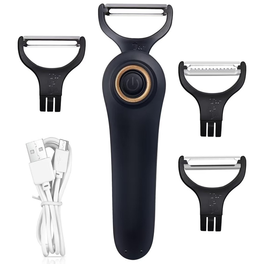 3-in-1 Electric Peeler Auto Fruit Veg Cutter w/ 3 Blades Type-C USB